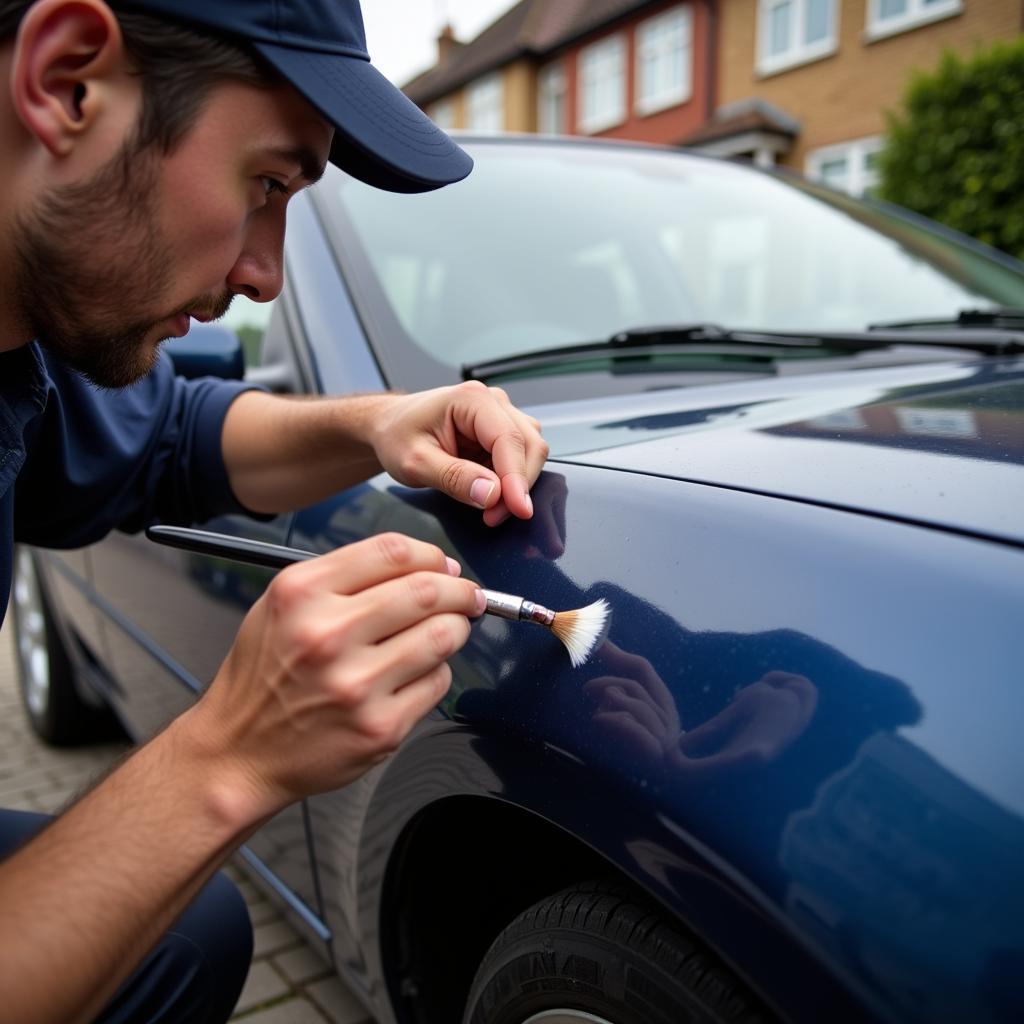 Mobile car scratch repair being performed in London