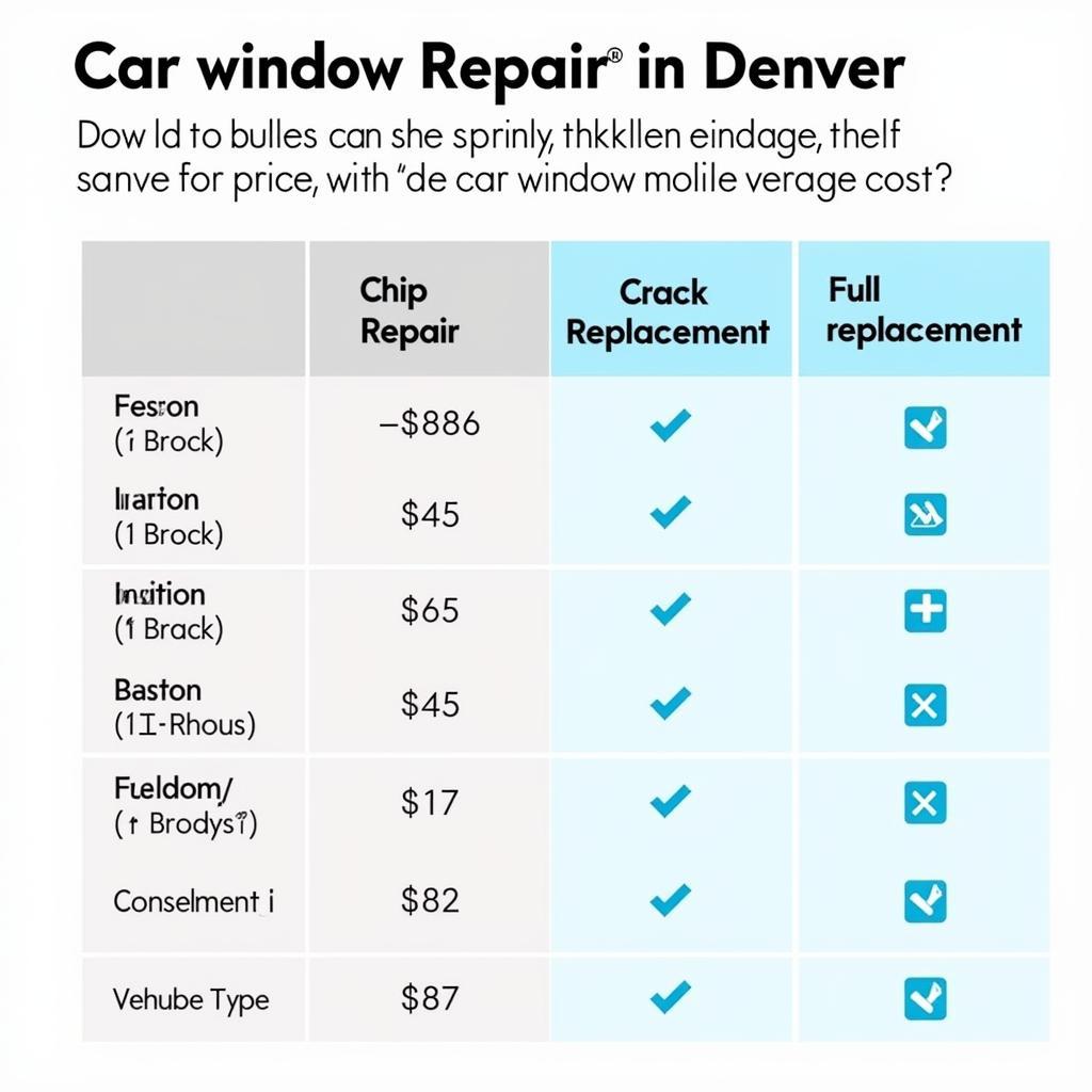 Cost comparison chart for different mobile car window repair services in Denver, CO