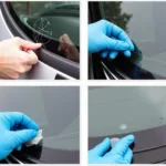 Mobile car window repair process showing chip repair technique