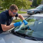 Mobile Car Window Repair Technician at Work