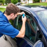 Mobile Car Window Repair Technician at Work