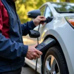 Mobile Mechanic Performing Diagnostic Test on a Car