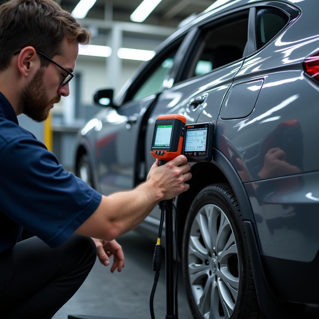 Modern Car Body Repair Equipment in Use