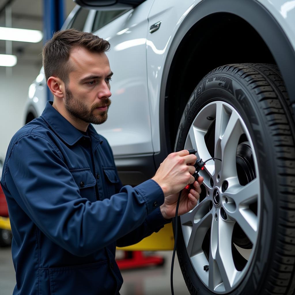 Mechanic performing electrical repairs on a modern car in Swindon.