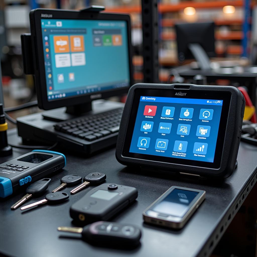 Modern Car Key Programming Equipment Displayed in Workshop