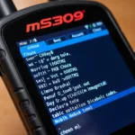 MS309 OBD2 scanner screen displaying diagnostic trouble codes