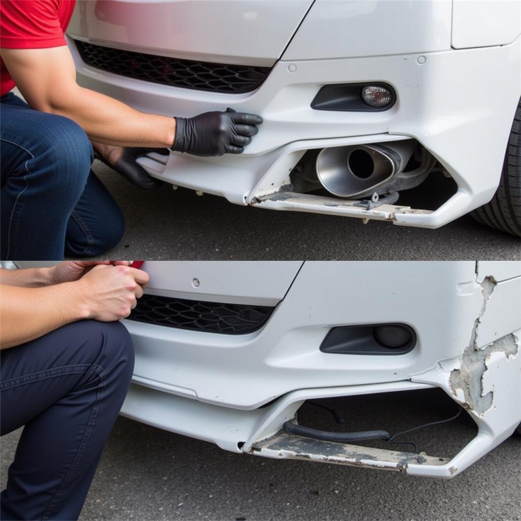 Installing a new car bumper on a vehicle