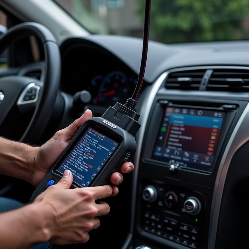 OBD-II scanner being used for car diagnostic assessment