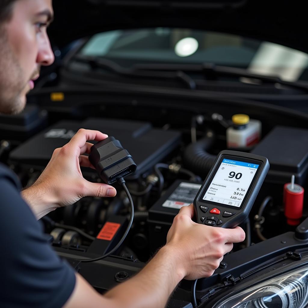 OBD Scanner Checking Car Battery Voltage