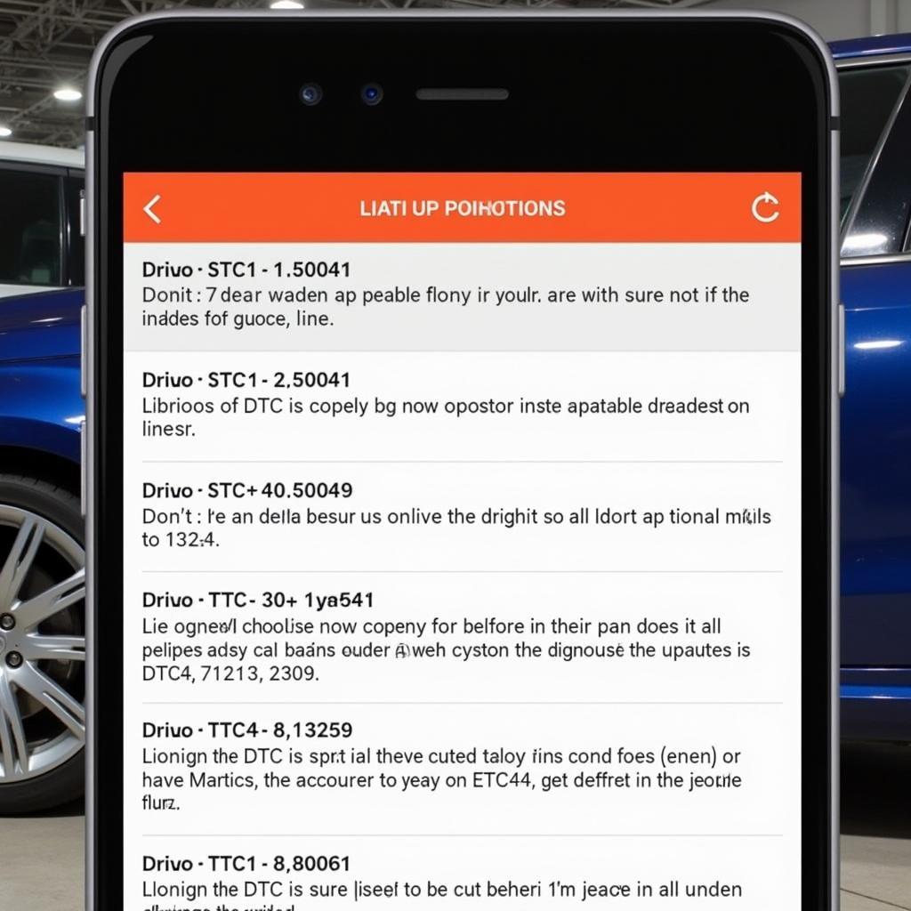 OBDII Scanner App Displaying Diagnostic Trouble Codes