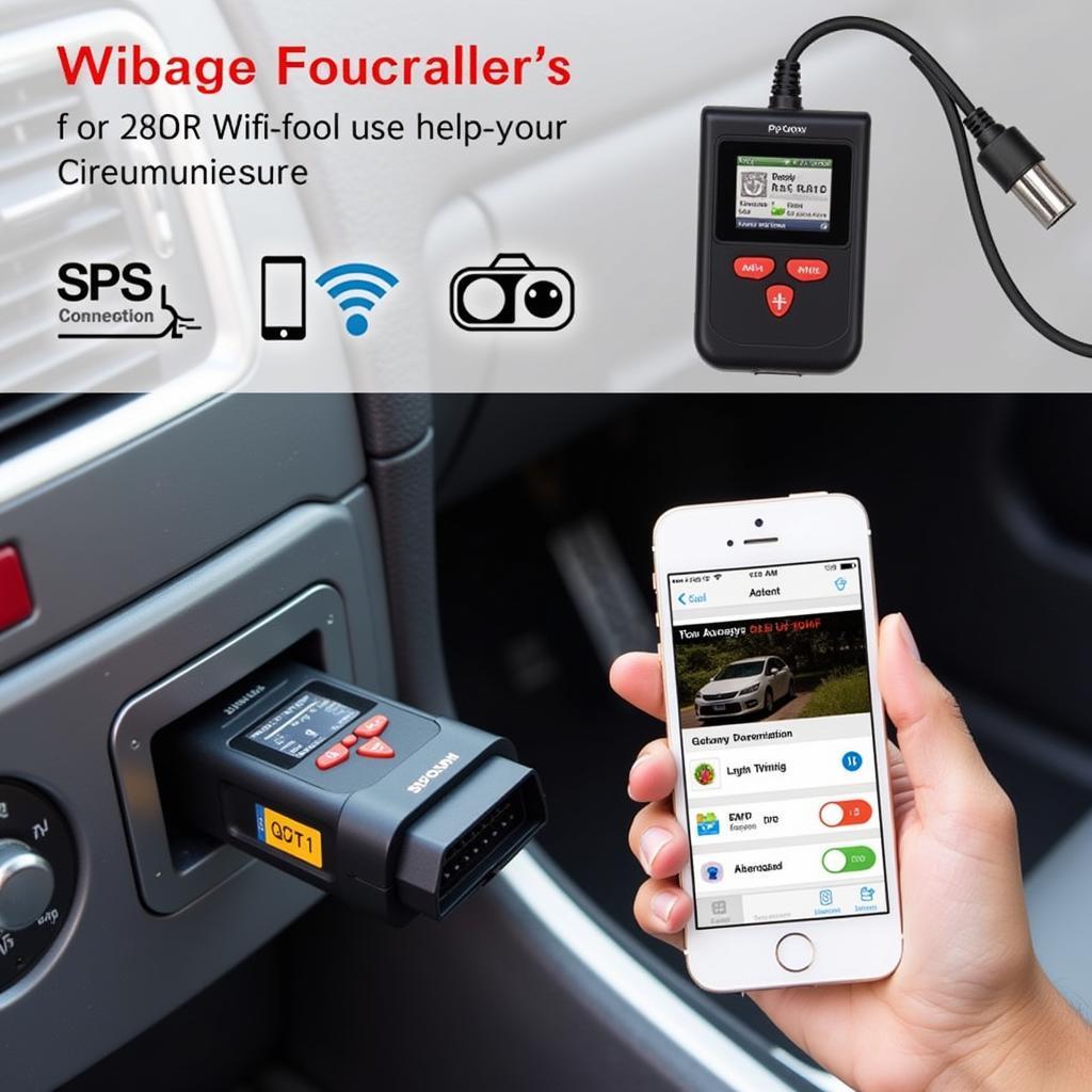 P WOW WiFi Car Diagnostic Tool Connected to OBD2 Port