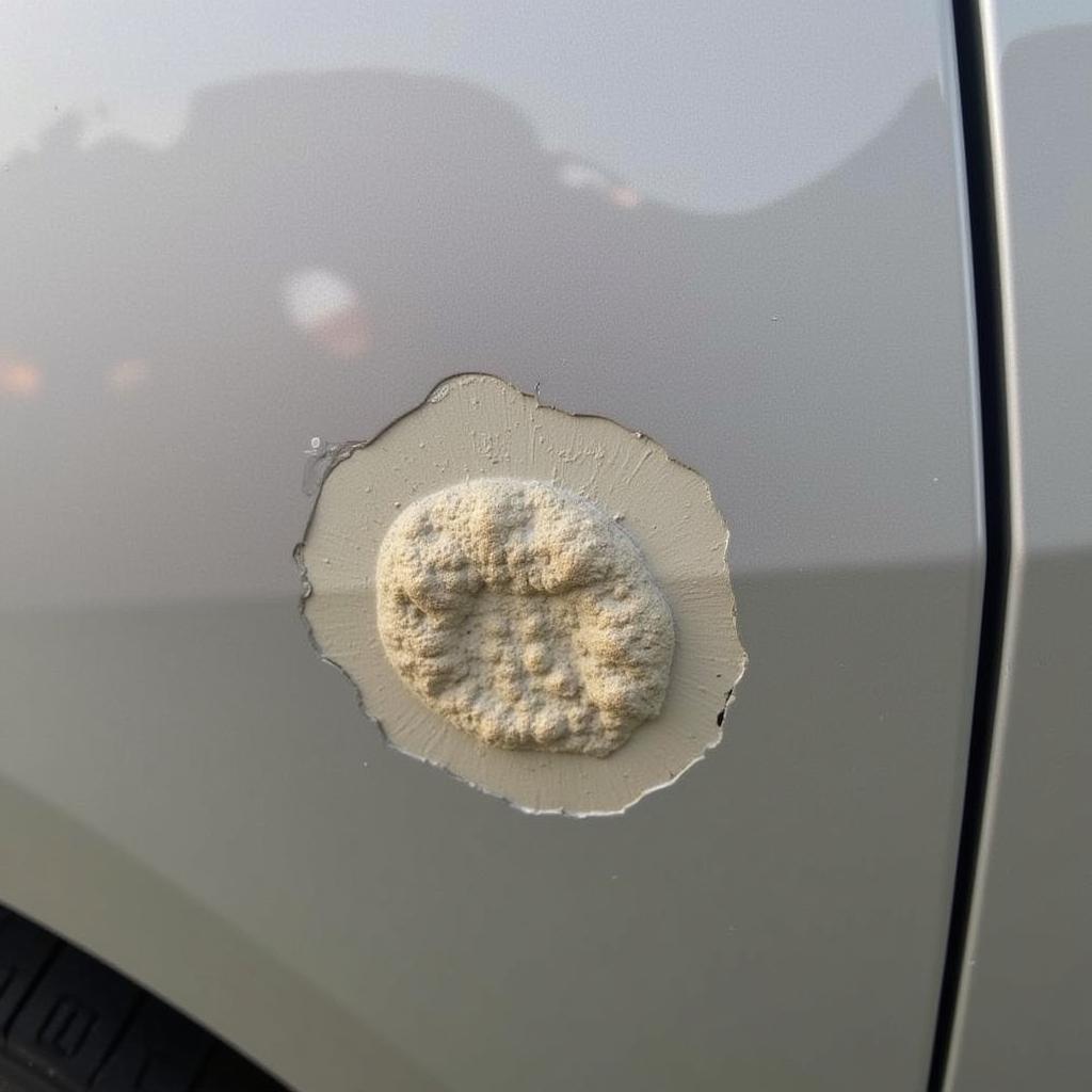 Close-up of Paint Blister Damage on a Car Door