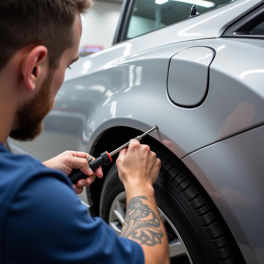 Paintless Dent Repair (PDR) on a Car Fender