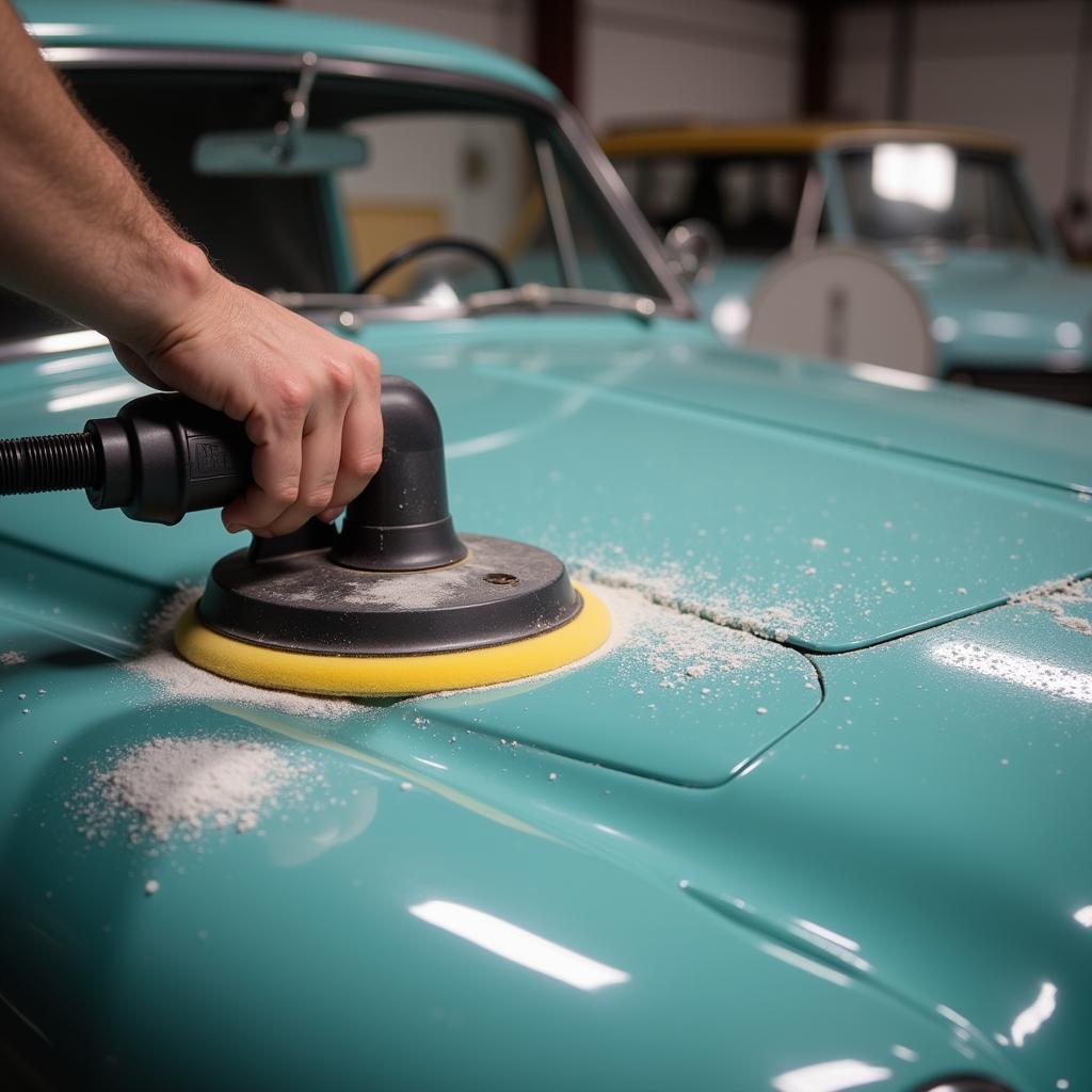 Polishing old car paint to remove scratches and restore shine