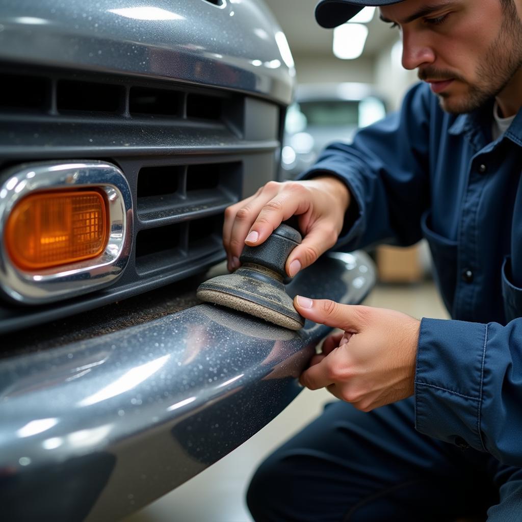 Professional Car Bumper Chrome Repair Process: Sanding and Polishing