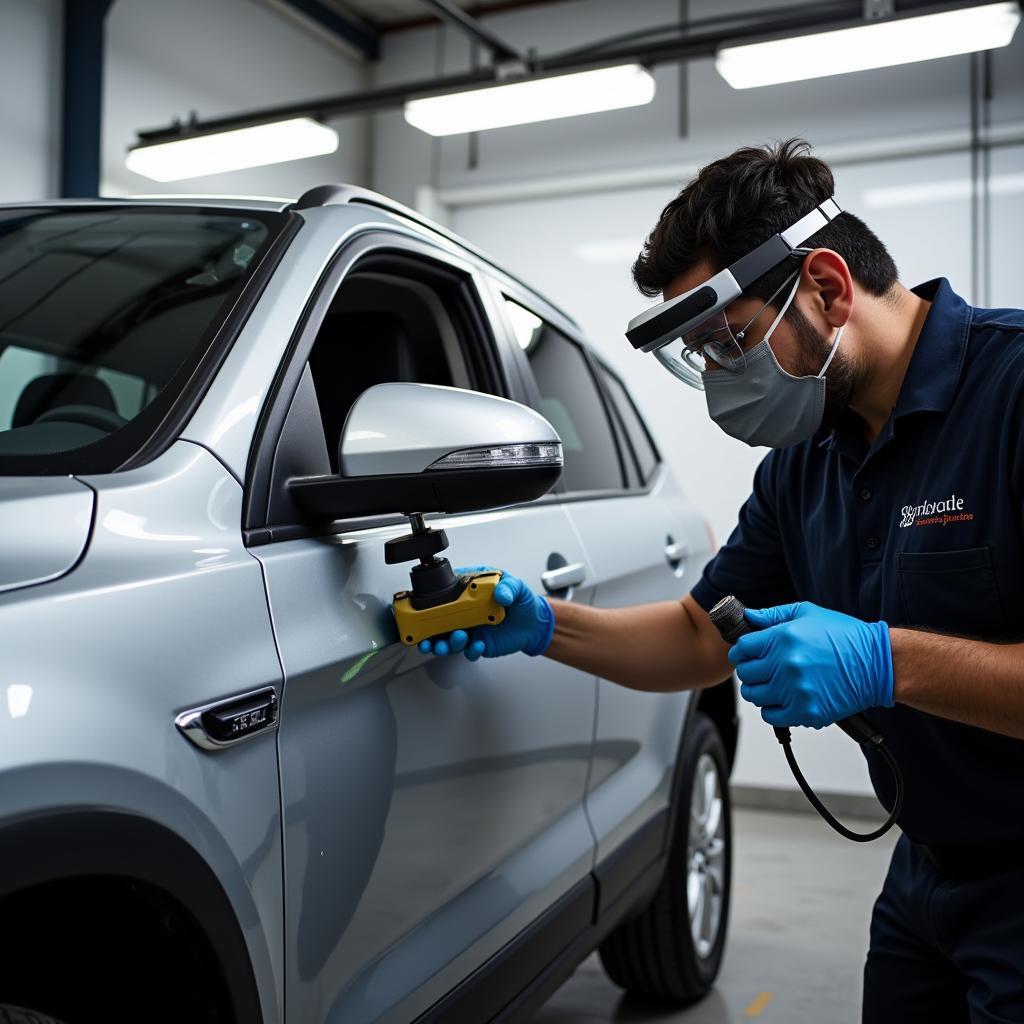 Professional car paint chip repair in a Bristol garage