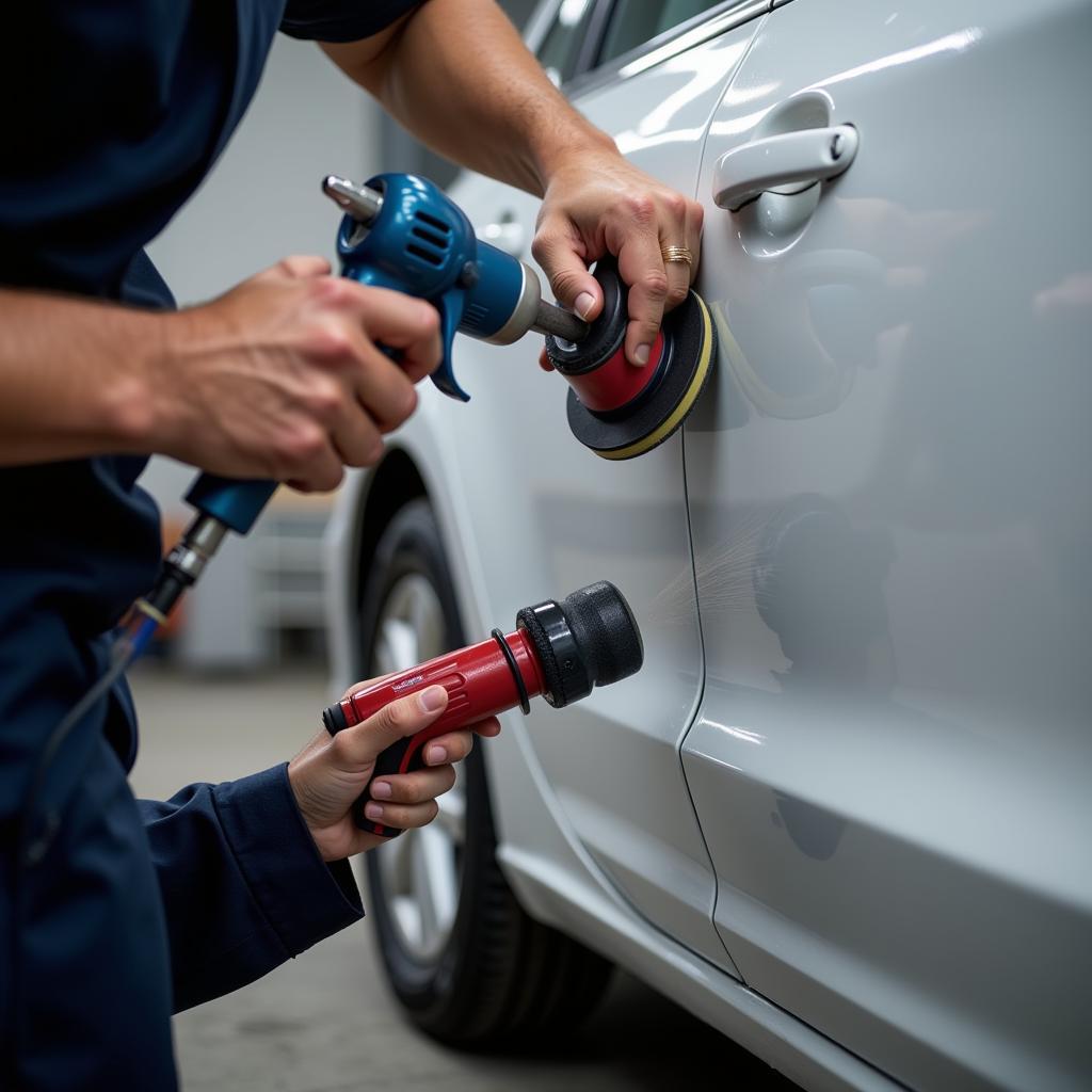 Professional repairing car paint scratches