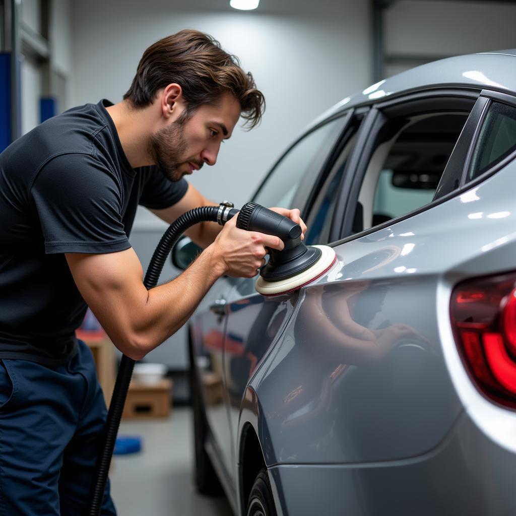 Professional car paint top coat repair