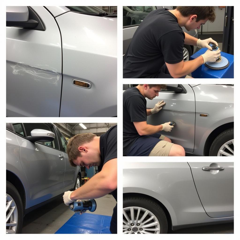 Professional Car Scratch Repair Process in a Body Shop