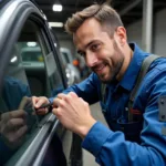 Professional Car Window Rust Repair in Progress