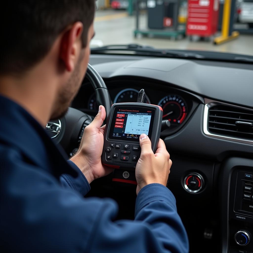 Mechanic Using a Professional Diagnostic Scan Tool