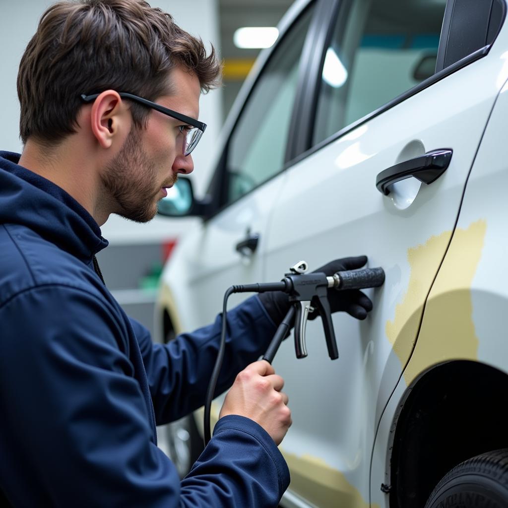 Professional Spot Repair Paint Application on a Car