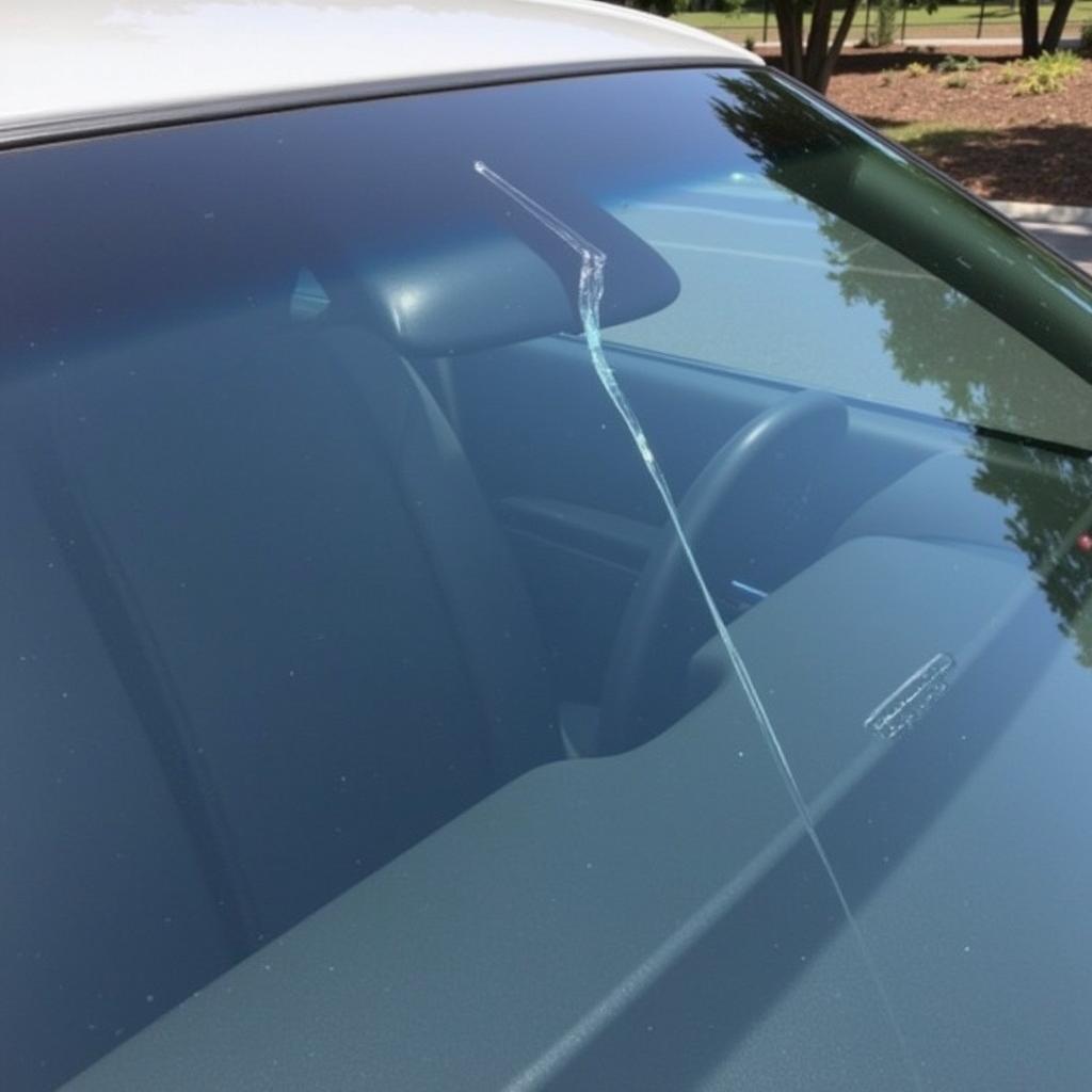 Close-up of a Repaired Car Window Crack