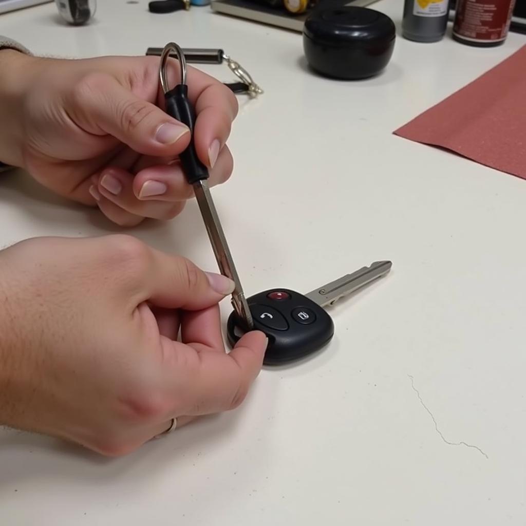 Repairing a broken car key with adhesive