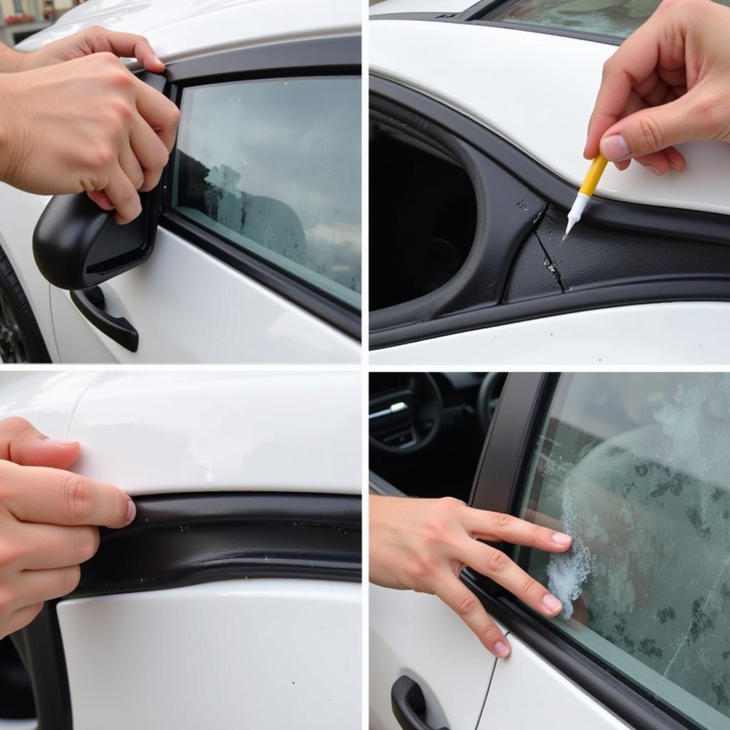 Repairing cracked car window trim with sealant