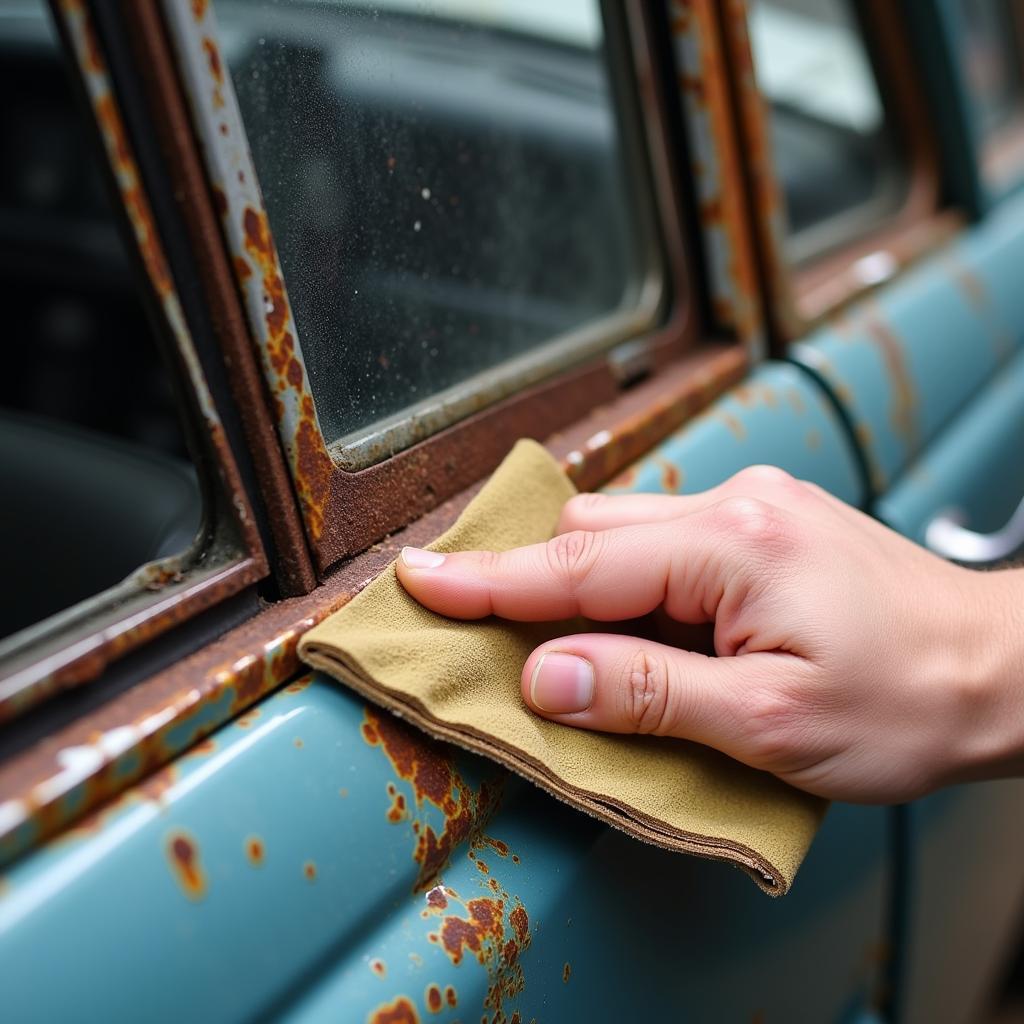 Repairing Rust Around Car Window: Sanding