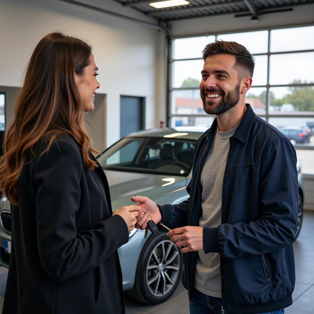 Satisfied Customer Receiving Repaired Car in Ringmer