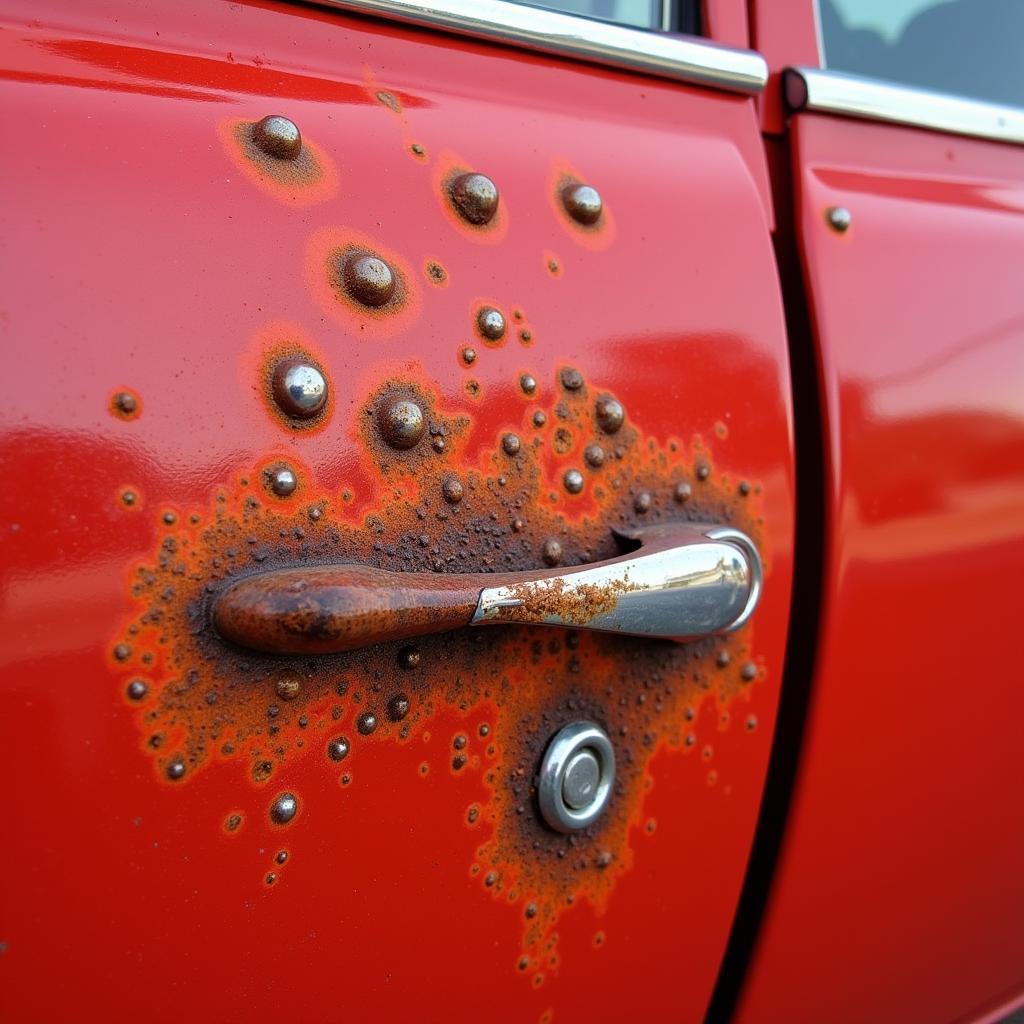 Rust Bubbles Forming on Car Door Panel