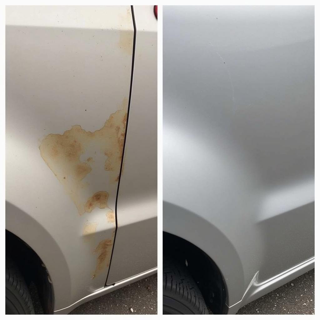 Before and after car body rust repair