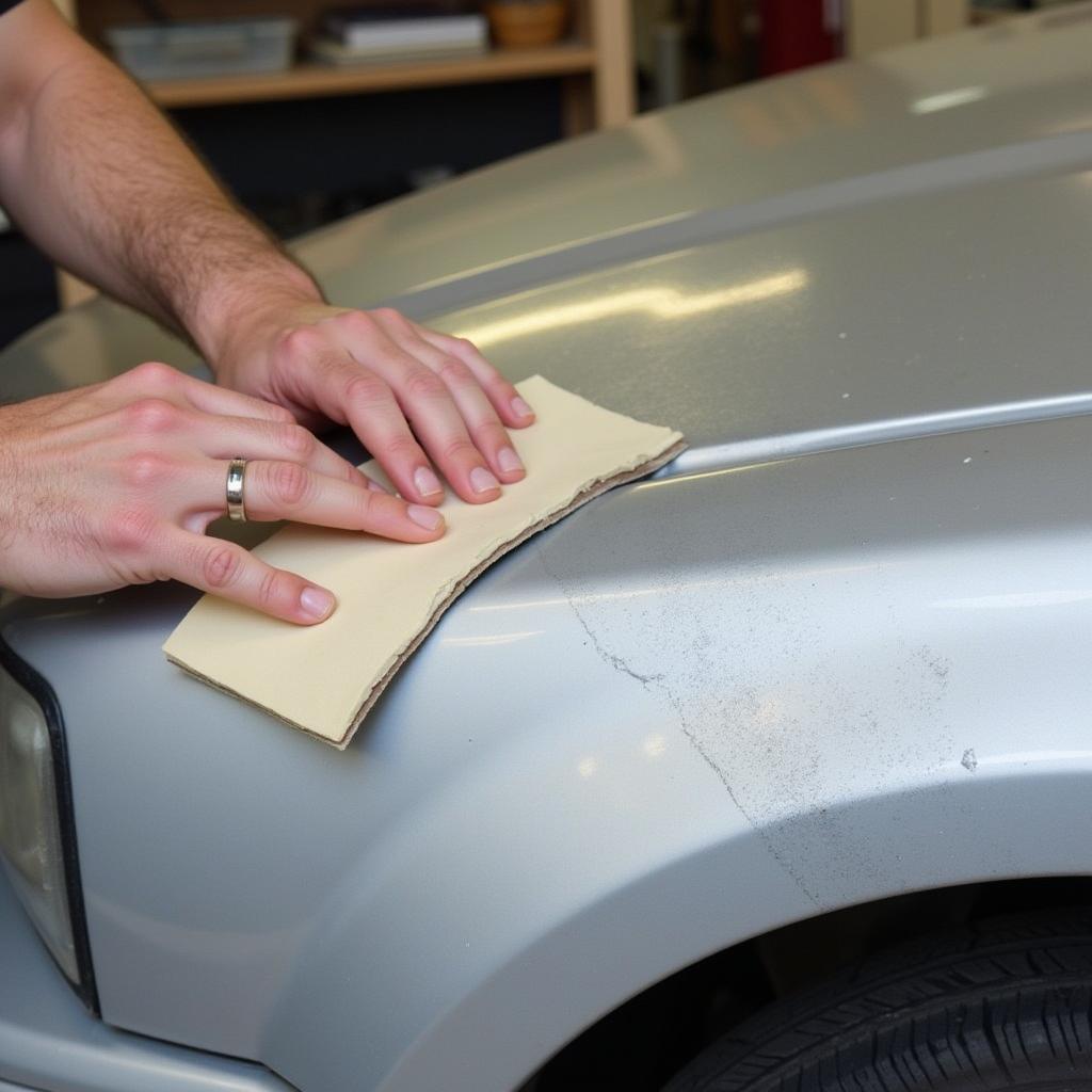 Sanding Bondo Repair on Plastic Car Bumper