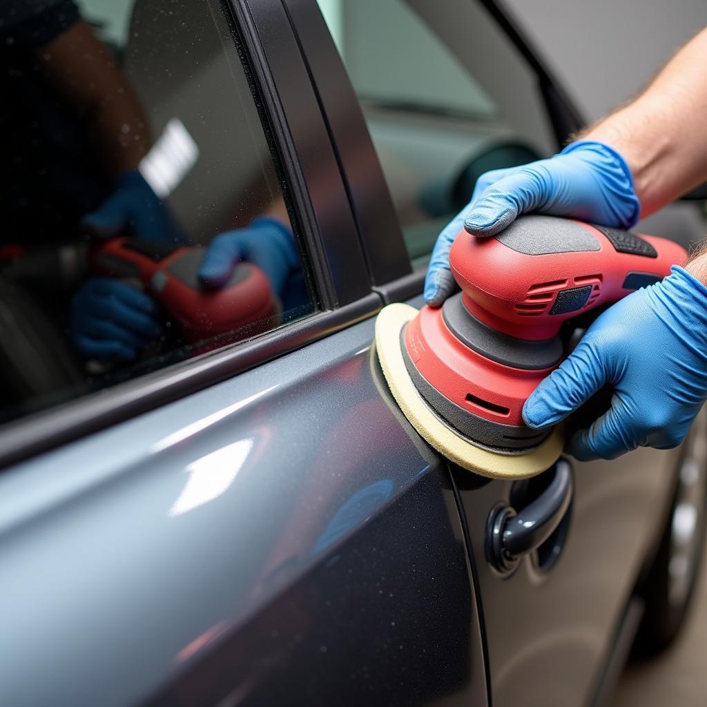 Sanding a car paint blister