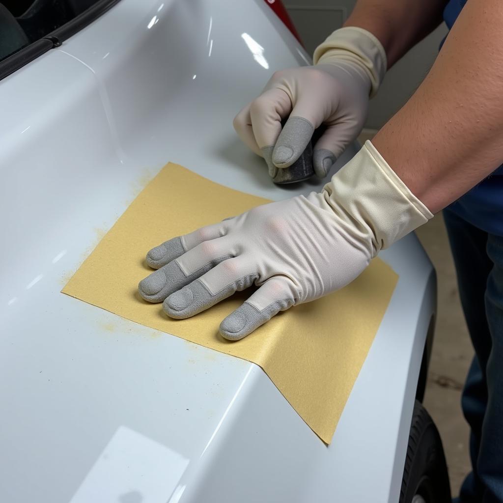 Sanding a Car Paint Scrape