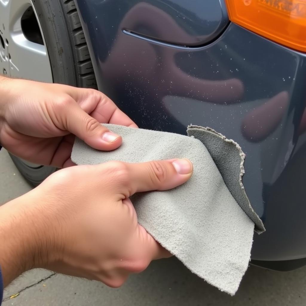 Sanding a Damaged Car Bumper Before Repair