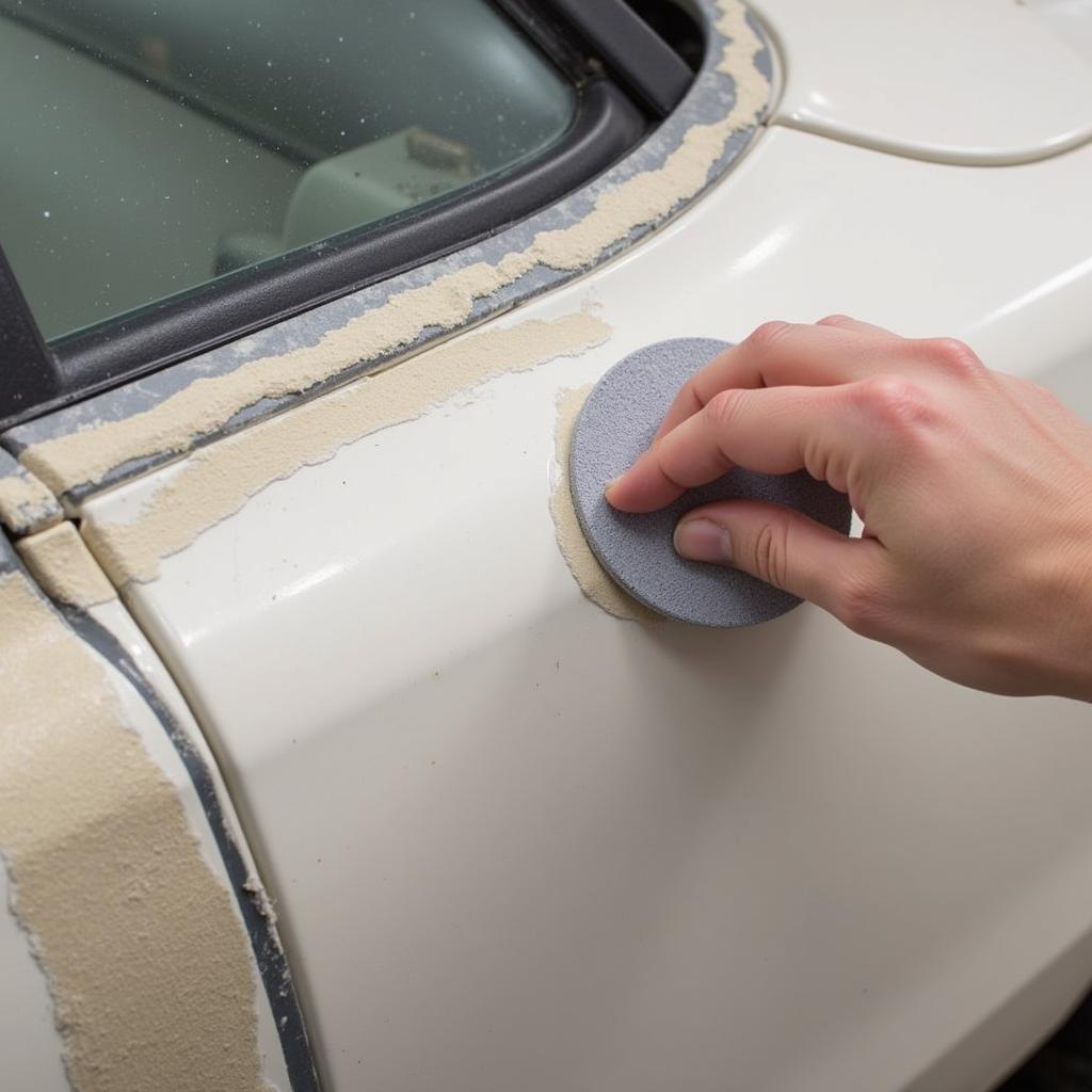 Sanding a Paint Drip on a Car