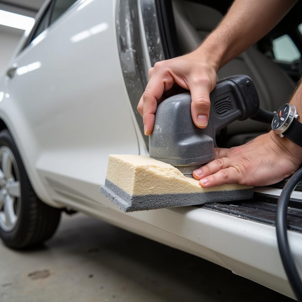 Sanding Paint Runs on a Car with Sandpaper