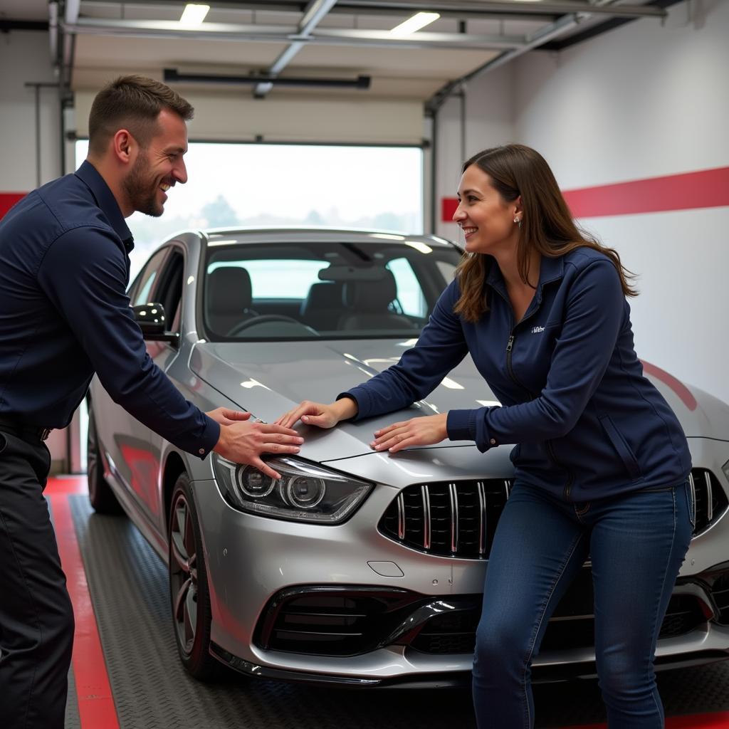 Satisfied Customer Receiving Their Repaired Car in Crawley