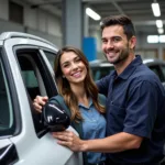 Satisfied Customer Receiving Repaired Car near Tolpits Lane