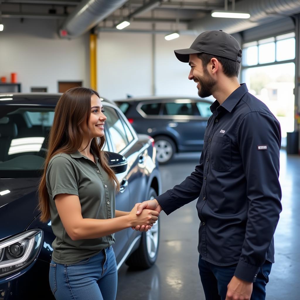 Satisfied Customer Receiving Repaired Car