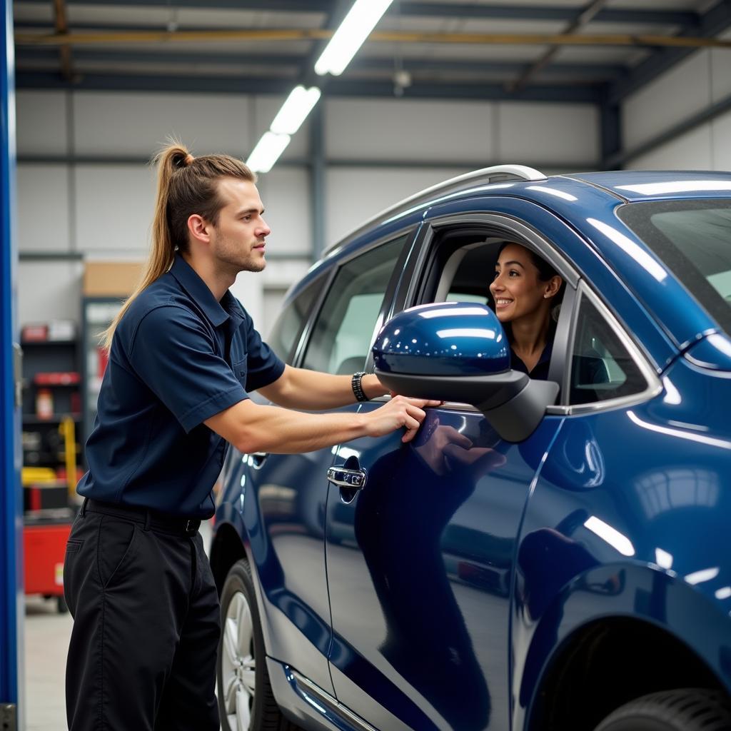 Satisfied Customer Receiving Repaired Car