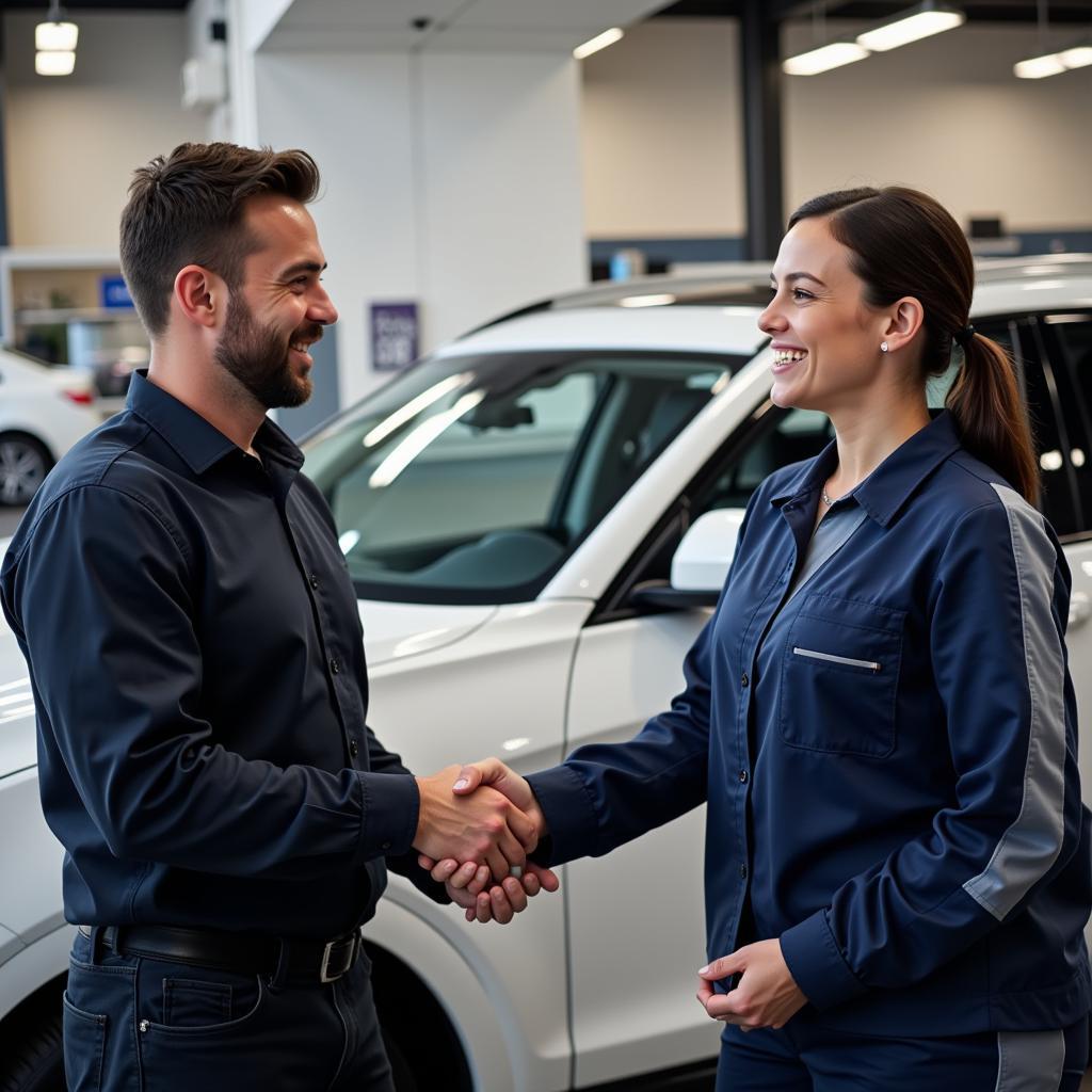 Satisfied Customer Receiving Repaired Car