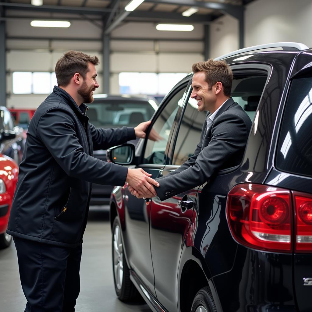 Satisfied Customer Receiving Repaired Car