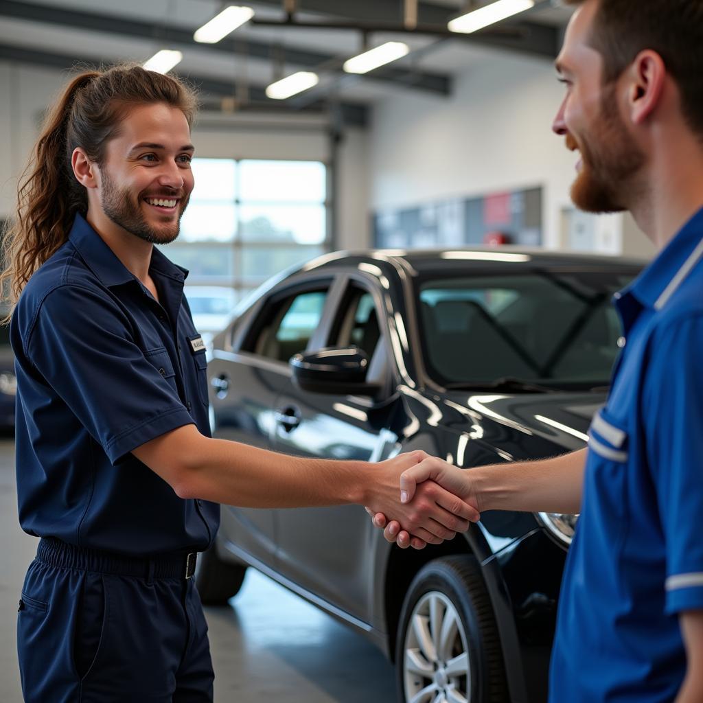 Satisfied Customer Receiving Repaired Car in Walkden