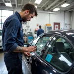 Certified Auto Glass Repair Technician Working in a Seattle Shop