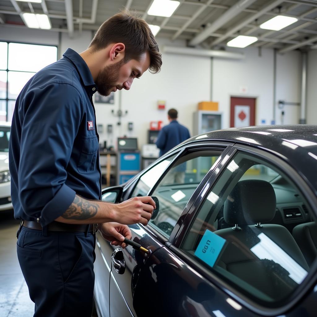 Certified Auto Glass Repair Technician Working in a Seattle Shop