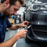 Smart Repair Technician Working on Car Bumper