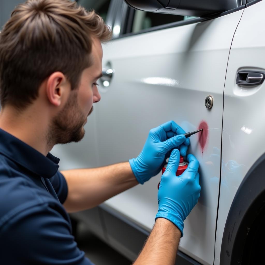 Spot Repairing a Scratched Car Door Panel in Lakewood, CO